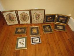 Lot Artwork Prints Set 6 Landscape Scenes Ornate Scrollwork Beaded Trim Frames, 3 Vintage