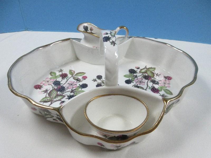 3 pc. Set St. George Fine Bone China Strawberry Basket w/ Matching Creamer and open Sugar