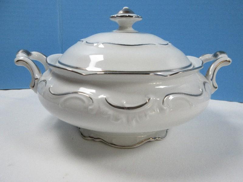 3 pcs. Shumann-Bavaria Fine China Platinum Scroll Pattern 9 3/4" Vegetable Bowl and Round