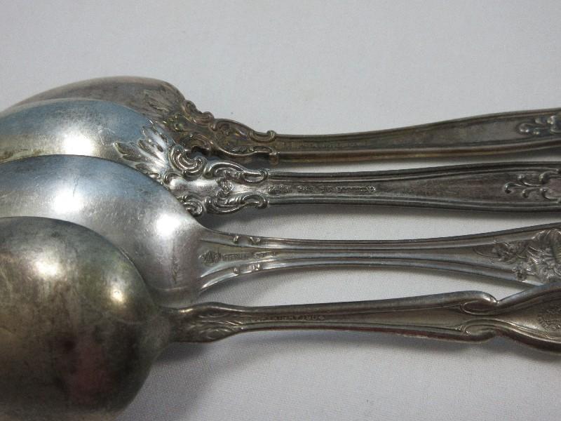 6pcs Sterling Silver Flatware 2 Gorham Chantilly Pattern 1895 Teaspoons w/Monogram, Spoon w/