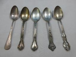 6pcs Sterling Silver Flatware 2 Gorham Chantilly Pattern 1895 Teaspoons w/Monogram, Spoon w/