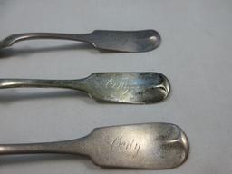 5 Antique Coin Silver Fiddle Thread Teaspoons w/Monogram & 4 Cody