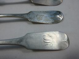 5 Antique Coin Silver Fiddle Thread Teaspoons w/Monogram & 4 Cody