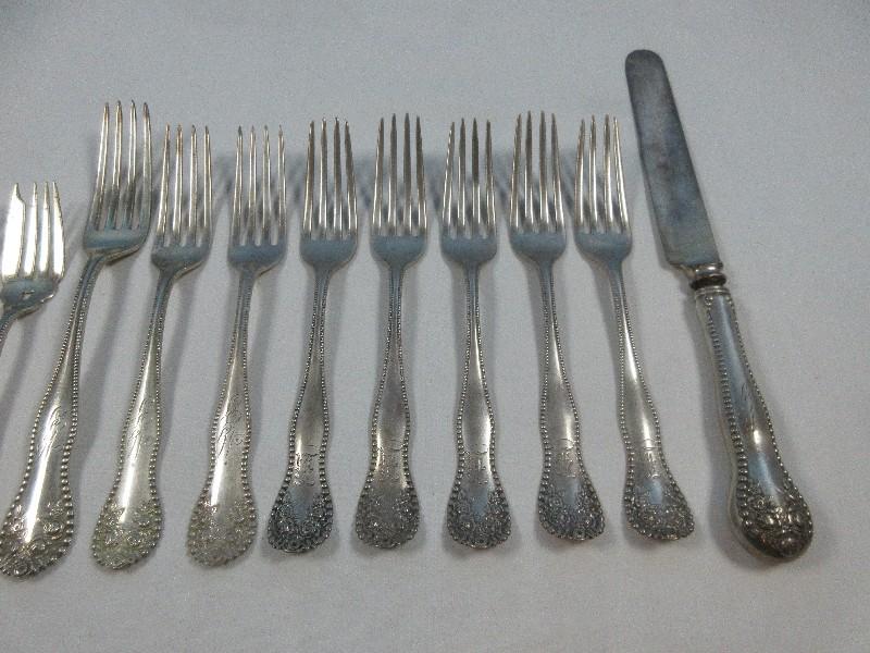 11pcs Gorham Sterling Silver Lancaster Pattern Flatware Forks & Knife-Wgt. 318G+/-