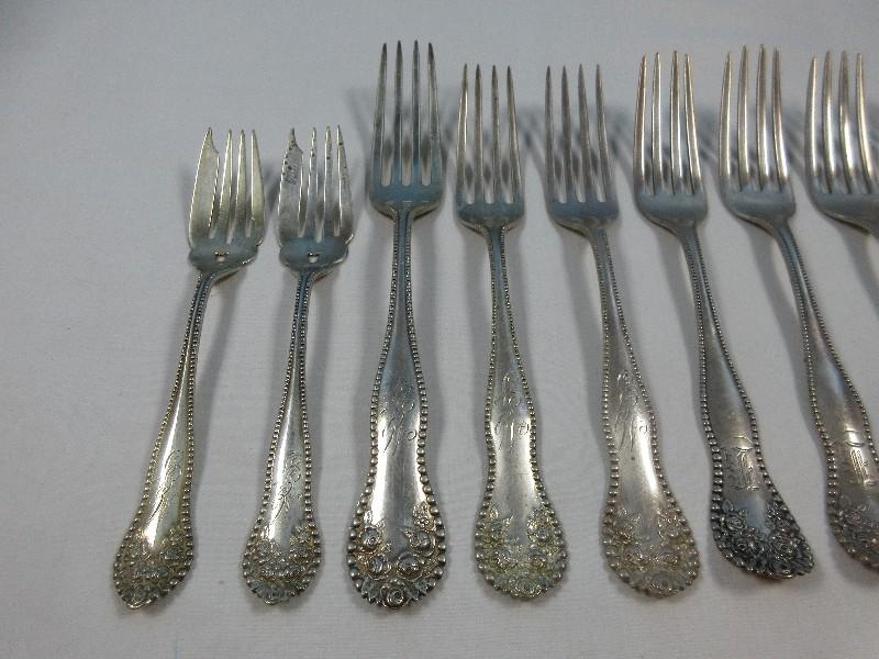 11pcs Gorham Sterling Silver Lancaster Pattern Flatware Forks & Knife-Wgt. 318G+/-