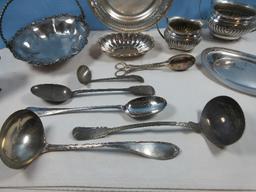 Lot Silverplate Serving Pieces Footed Bride's Basket Swing Handle, Reticulated 10 1/4"D Shallow