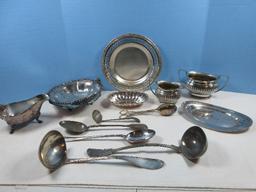 Lot Silverplate Serving Pieces Footed Bride's Basket Swing Handle, Reticulated 10 1/4"D Shallow