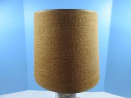 Glass Apothecary Jar w/Cork Converted 21" Accent Lamp Filled w/Misc Nuts Burlap Shade