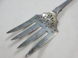 British Hallmark Sterling Silver Lion Passant Mark Fish Serving Fork Monogram- Approx 10"-