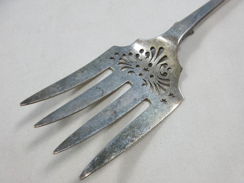 British Hallmark Sterling Silver Lion Passant Mark Fish Serving Fork Monogram- Approx 10"-