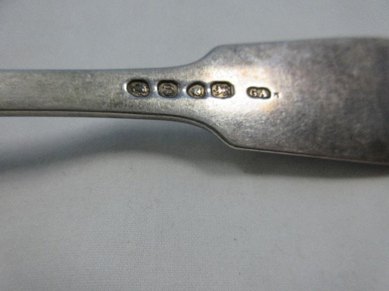 British Hallmark Sterling Silver Lion Passant Mark Fish Serving Fork Monogram- Approx 10"-