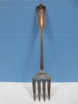 British Hallmark Sterling Silver Lion Passant Mark Fish Serving Fork Monogram- Approx 10"-