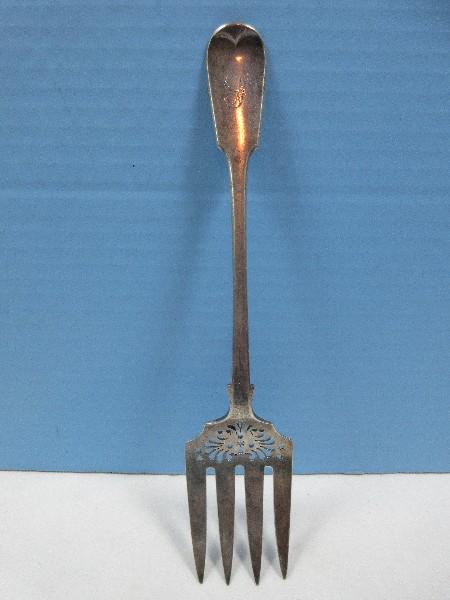 British Hallmark Sterling Silver Lion Passant Mark Fish Serving Fork Monogram- Approx 10"-