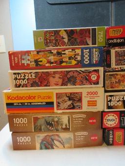 Lot 20 Various Jigsaw Puzzles and Portapuzzle Caddy Board Zozoville and Others