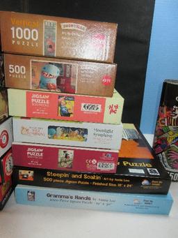 Lot 20 Various Jigsaw Puzzles and Portapuzzle Caddy Board Zozoville and Others