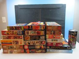 Lot 20 Various Jigsaw Puzzles and Portapuzzle Caddy Board Zozoville and Others