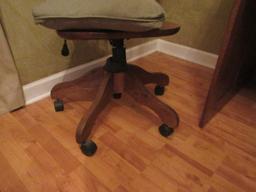 Classic Oak Paddle Back Windsor Style Desk Chair on Casters