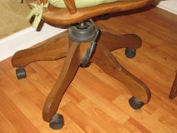 Classic Oak Paddle Back Windsor Style Desk Chair on Casters