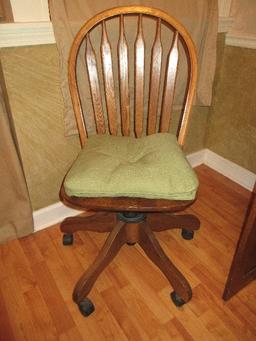 Classic Oak Paddle Back Windsor Style Desk Chair on Casters