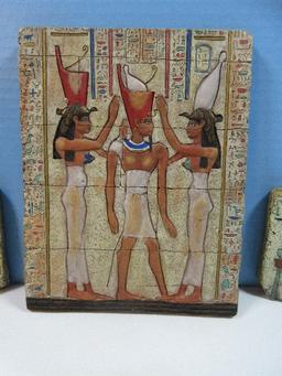 Toscano Set of 3 Ancient Egyptian Replica Wall D‚cor Plaques Coronation of Pharaoh 9" x 7 1/8",