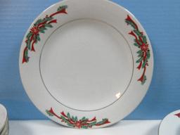 20 pcs. Fairfield Fine China Poinsettia and Ribbon w/ Greenery Pattern Christmas Dinnerware