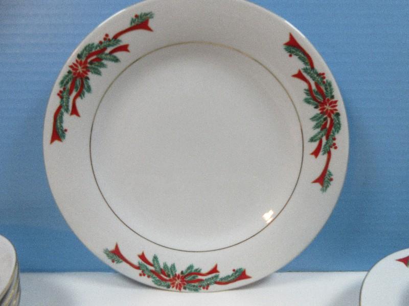 20 pcs. Fairfield Fine China Poinsettia and Ribbon w/ Greenery Pattern Christmas Dinnerware