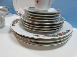 20 pcs. Fairfield Fine China Poinsettia and Ribbon w/ Greenery Pattern Christmas Dinnerware