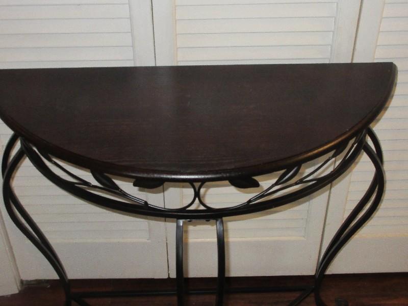 Post Modern Console Demilune Entry/Accent Half Round Table Oil Rubbed Bronze Finish Vine