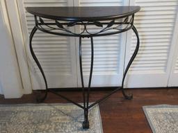 Post Modern Console Demilune Entry/Accent Half Round Table Oil Rubbed Bronze Finish Vine
