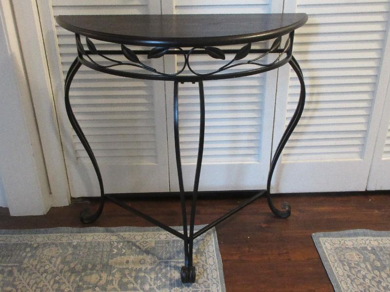 Post Modern Console Demilune Entry/Accent Half Round Table Oil Rubbed Bronze Finish Vine