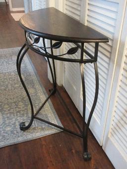 Post Modern Console Demilune Entry/Accent Half Round Table Oil Rubbed Bronze Finish Vine