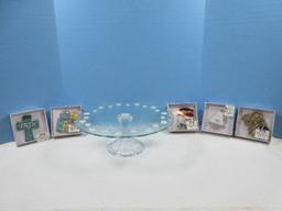 6pc Set Demdaco Silvestri 13"D Glass Fusion Pedestal Pop-Ins 5"H Cake Stand w/5 Interchangeable