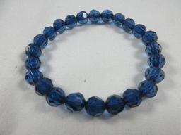 3 Gorgeous Stretch Bracelets Crystal Art Glass Alternating Design, Faceted Crystal & Cobalt Blue