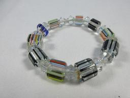 3 Gorgeous Stretch Bracelets Crystal Art Glass Alternating Design, Faceted Crystal & Cobalt Blue