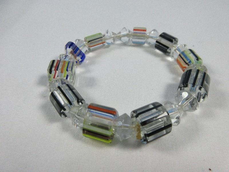 3 Gorgeous Stretch Bracelets Crystal Art Glass Alternating Design, Faceted Crystal & Cobalt Blue