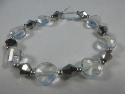 3 Gorgeous Stretch Bracelets Crystal Art Glass Alternating Design, Faceted Crystal & Cobalt Blue