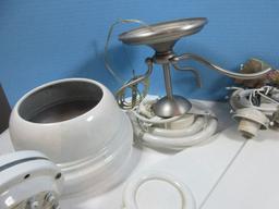 Lot Ceiling Fan w/Light Fixture, Misc Hardware Magnets, Brass Hooks, Kickdown Door Stop etc.