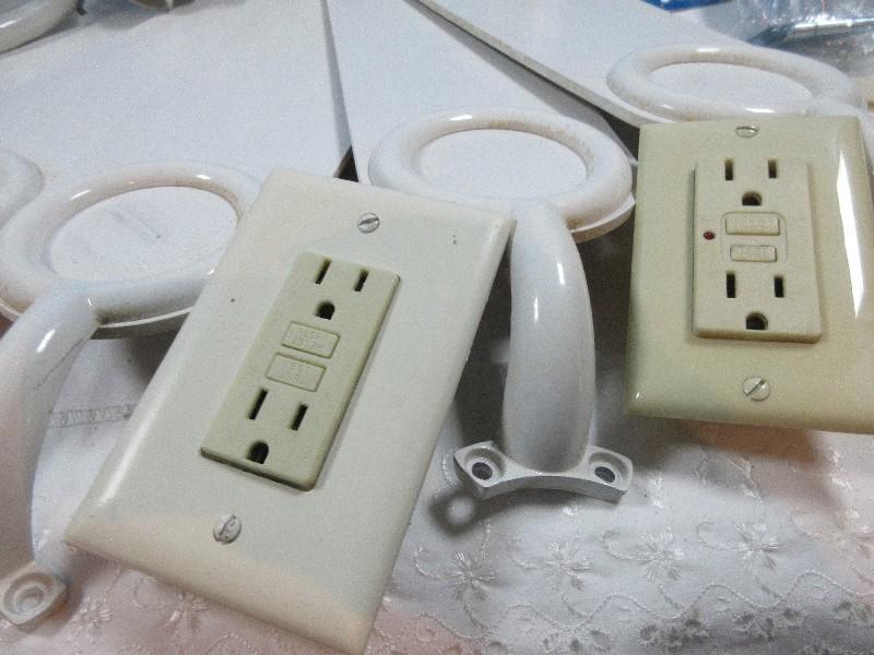 Lot Ceiling Fan w/Light Fixture, Misc Hardware Magnets, Brass Hooks, Kickdown Door Stop etc.