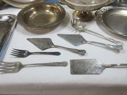 Lot Misc Silverplate/Stainless Serving Trays, Foot Compote,10 3/4" Serving Bowl, Pierced