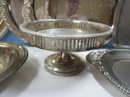 Lot Misc Silverplate/Stainless Serving Trays, Foot Compote,10 3/4" Serving Bowl, Pierced