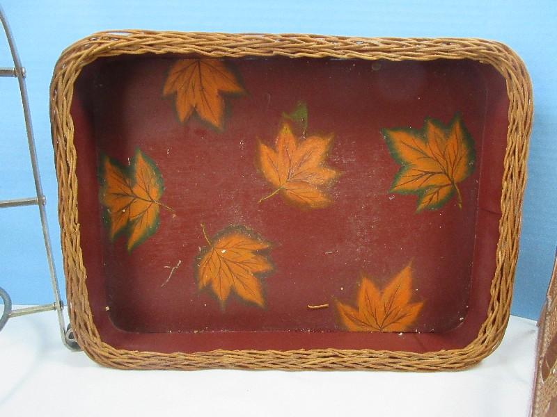 Lot Basket/Wicker Wooden Serving Tray, Round 12" Bread Basket, 3 Tier Dessert Stand, Versatile