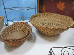 Lot Basket/Wicker Wooden Serving Tray, Round 12" Bread Basket, 3 Tier Dessert Stand, Versatile