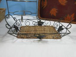 Lot Basket/Wicker Wooden Serving Tray, Round 12" Bread Basket, 3 Tier Dessert Stand, Versatile
