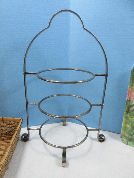 Lot Basket/Wicker Wooden Serving Tray, Round 12" Bread Basket, 3 Tier Dessert Stand, Versatile