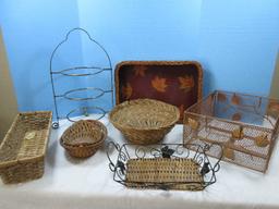 Lot Basket/Wicker Wooden Serving Tray, Round 12" Bread Basket, 3 Tier Dessert Stand, Versatile