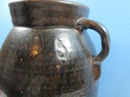Early 5 Gallon Pottery Stoneware Butter Churn w/Lid & Wooden Dasher Unique Two Tone Glaze