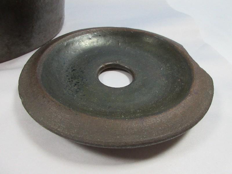 Early 5 Gallon Pottery Stoneware Butter Churn w/Lid & Wooden Dasher Unique Two Tone Glaze
