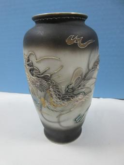 3pcs Porcelain Moriage Dragonware Design 6 1/2" Vase & Rectangular Vanity Dresser Trinket Box