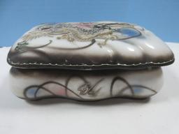 3pcs Porcelain Moriage Dragonware Design 6 1/2" Vase & Rectangular Vanity Dresser Trinket Box