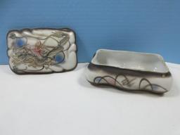 3pcs Porcelain Moriage Dragonware Design 6 1/2" Vase & Rectangular Vanity Dresser Trinket Box